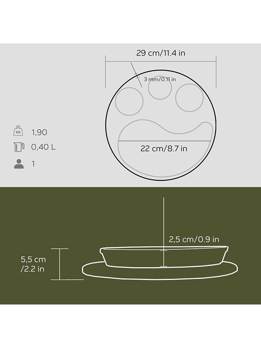 LAVA Siyah Damla Formlu Yingyang Fajita Tabağı Kayın Servis Ahşabı Ölçü 10x20cm. (Bu ürüne sos kapları dahil de - 2