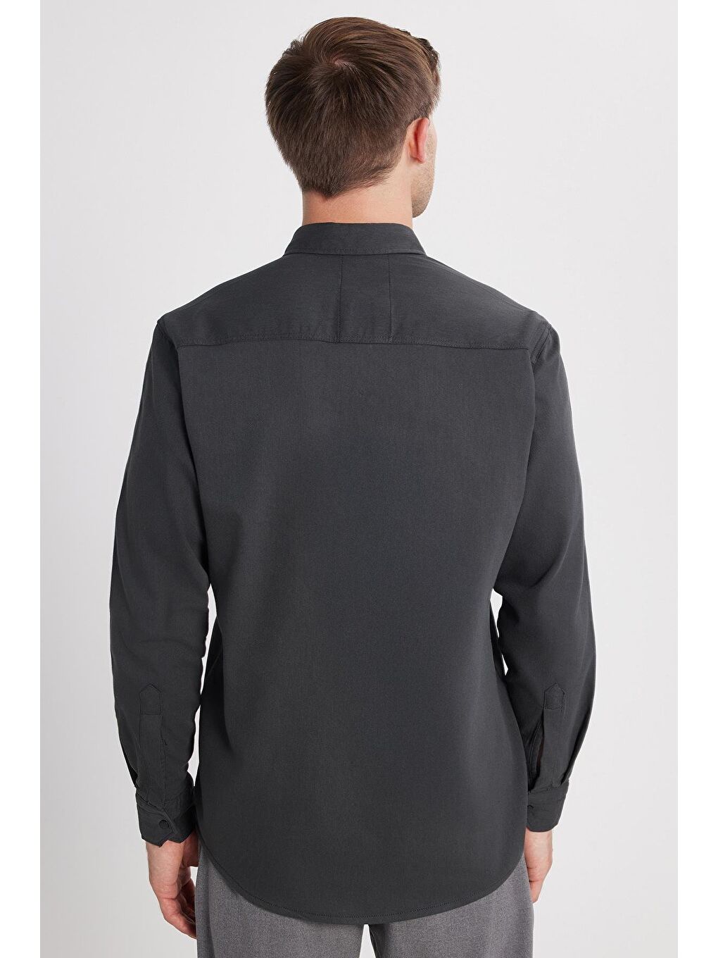 Erkek Regular Fit Rahat Kesim Çift Cepli Spor Yaka Denim Haki Gömlek-4