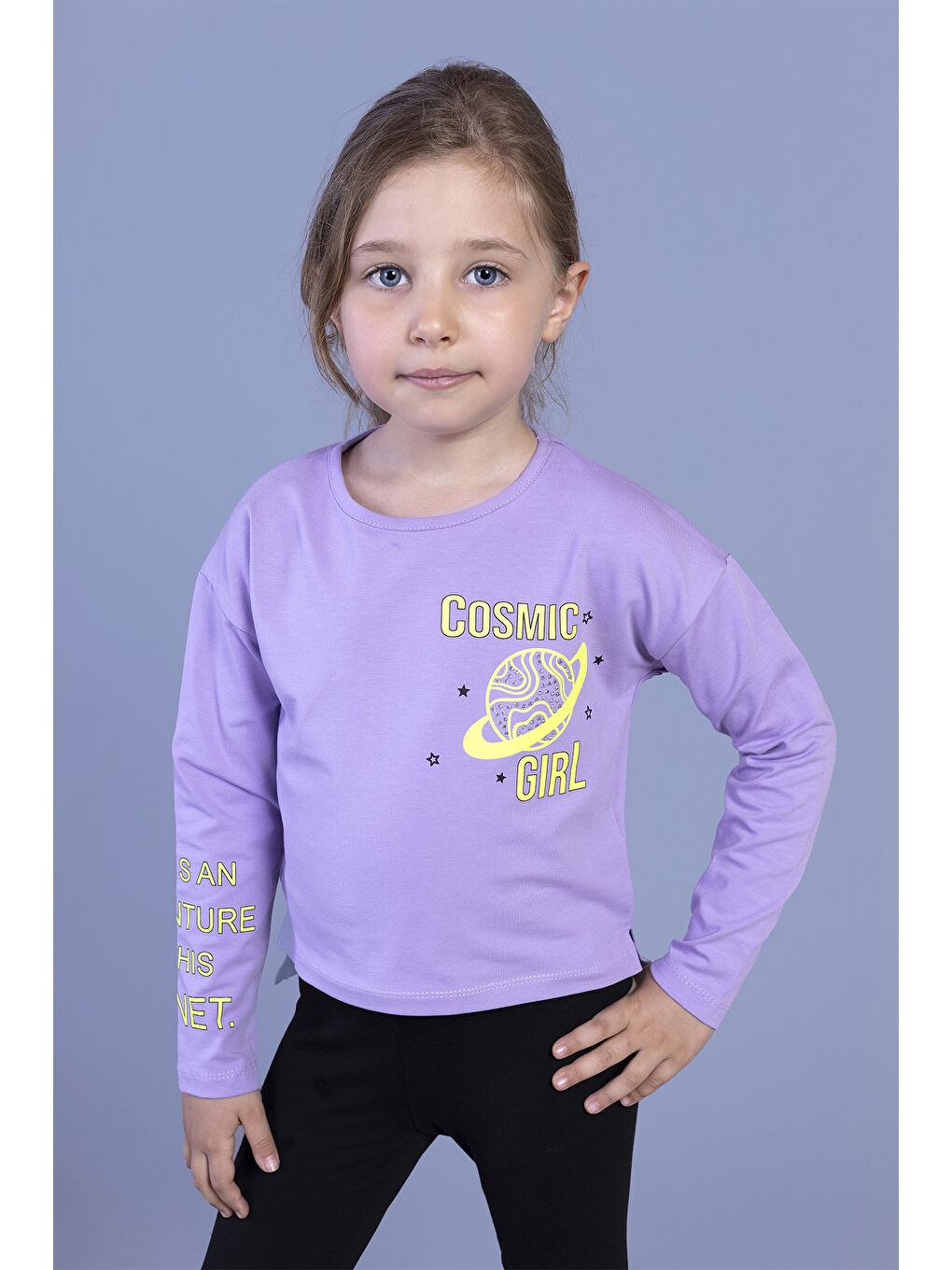 Lila Kız Çocuk Baskılı Tişört