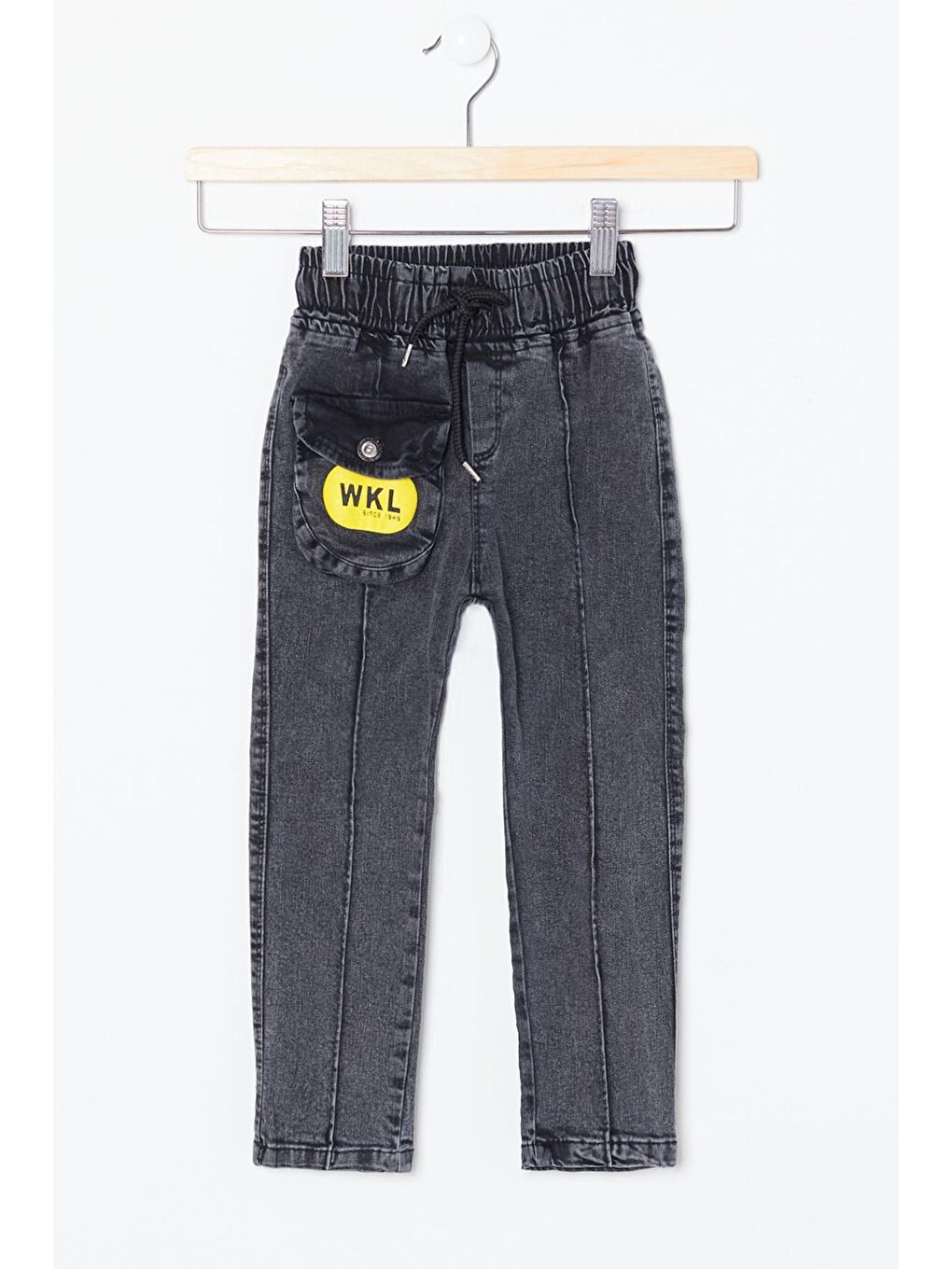 Gri Beli Lastikli Kargo Cepli Çocuk Jean Pantolon 14470