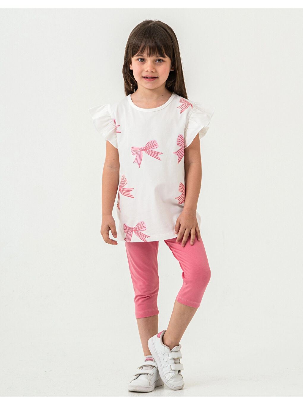 Pembe Fiyonk Baskılı Fırfırlı Kız Çocuk Takım 50352