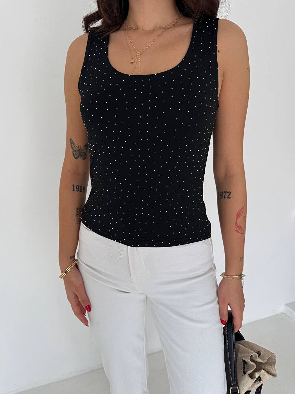 Taşlı Tulum Atlet Siyah-1