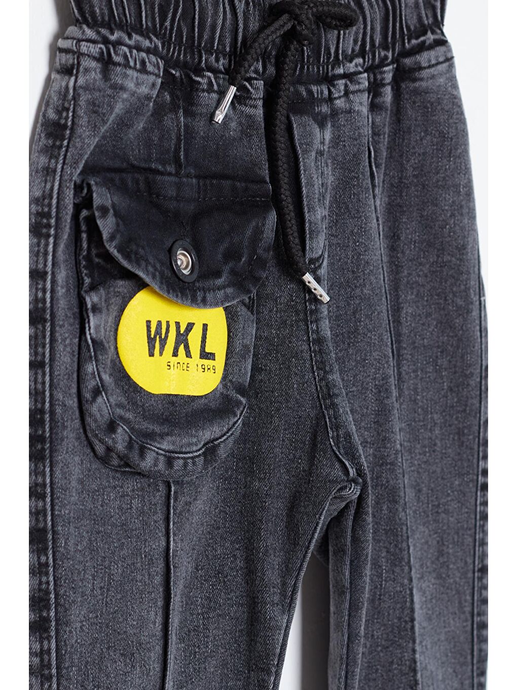 Gri Beli Lastikli Kargo Cepli Çocuk Jean Pantolon 14470-1