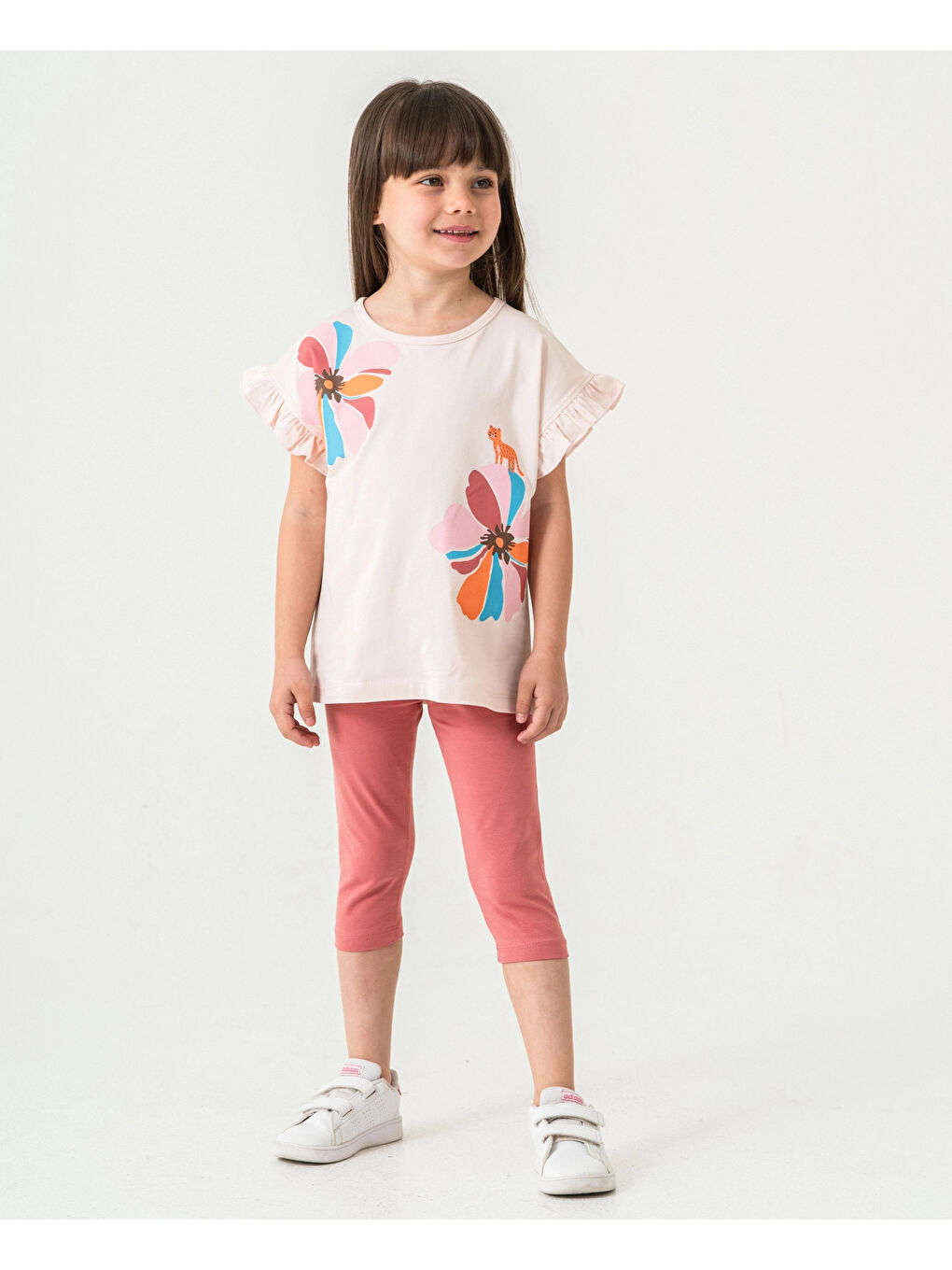 Pembe Çiçek Ve Kedi Baskılı Kız Çocuk Takım 50353