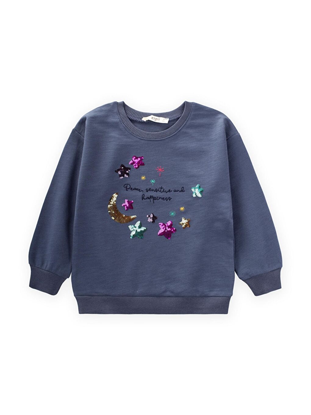 Lacivert Kız Çocuk Nakışlı Sweatshirt