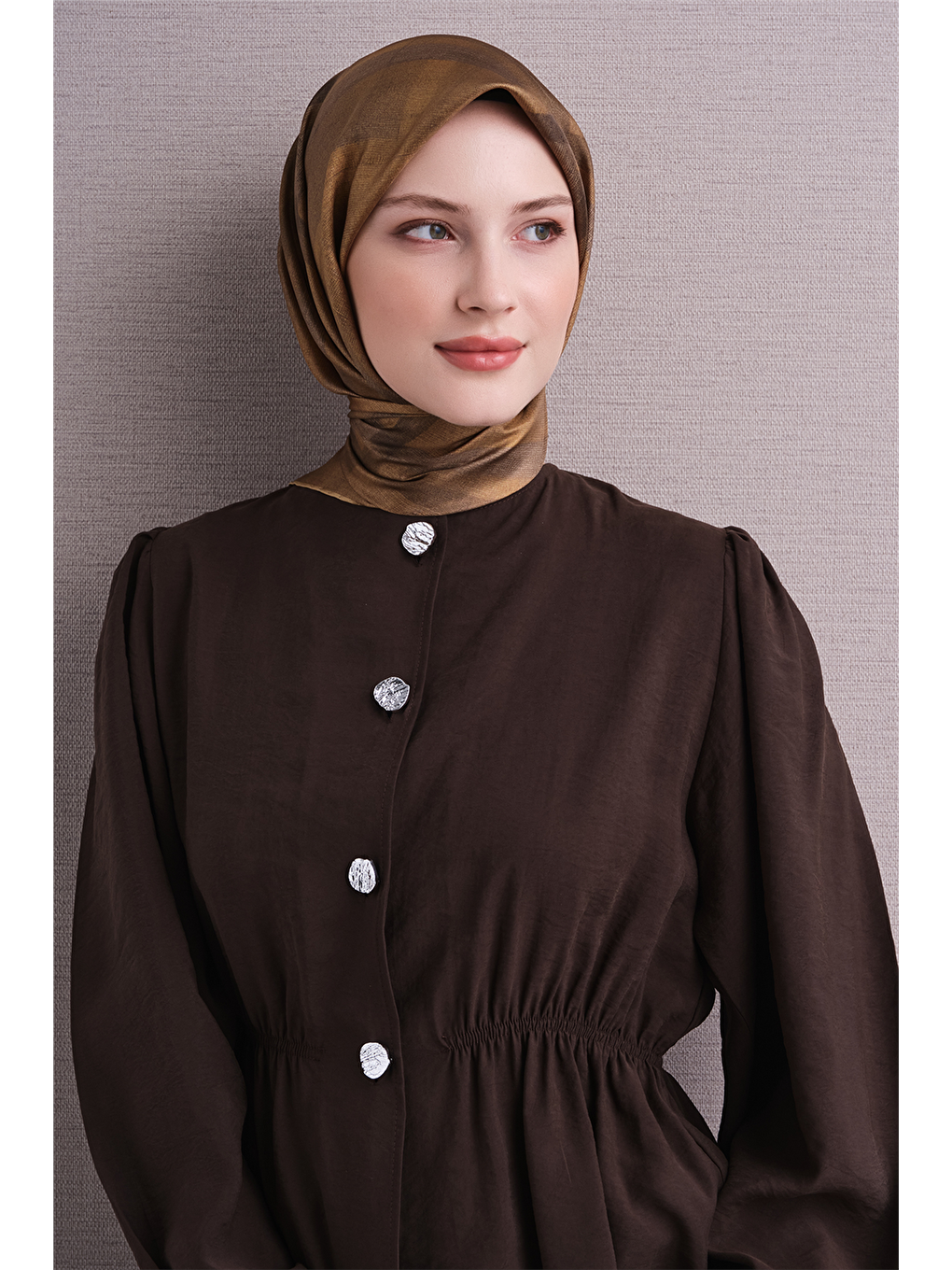 Kahverengi Saf İpek Twill Eşarp 9618d 01-1