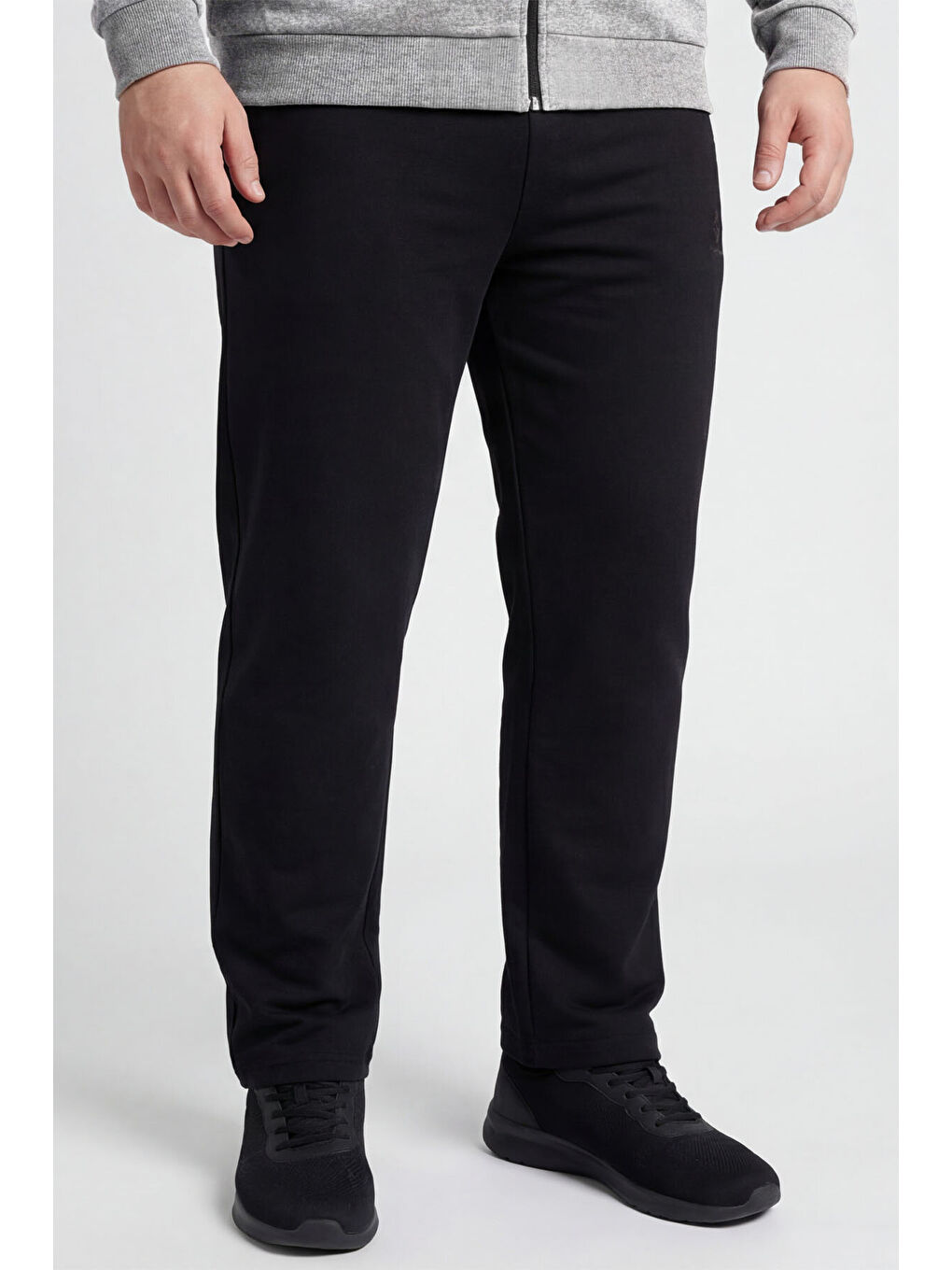 Gri Melanj - Siyah Dik Yaka Battal Büyük Beden Erkek Eşofman Takım - 85176-1