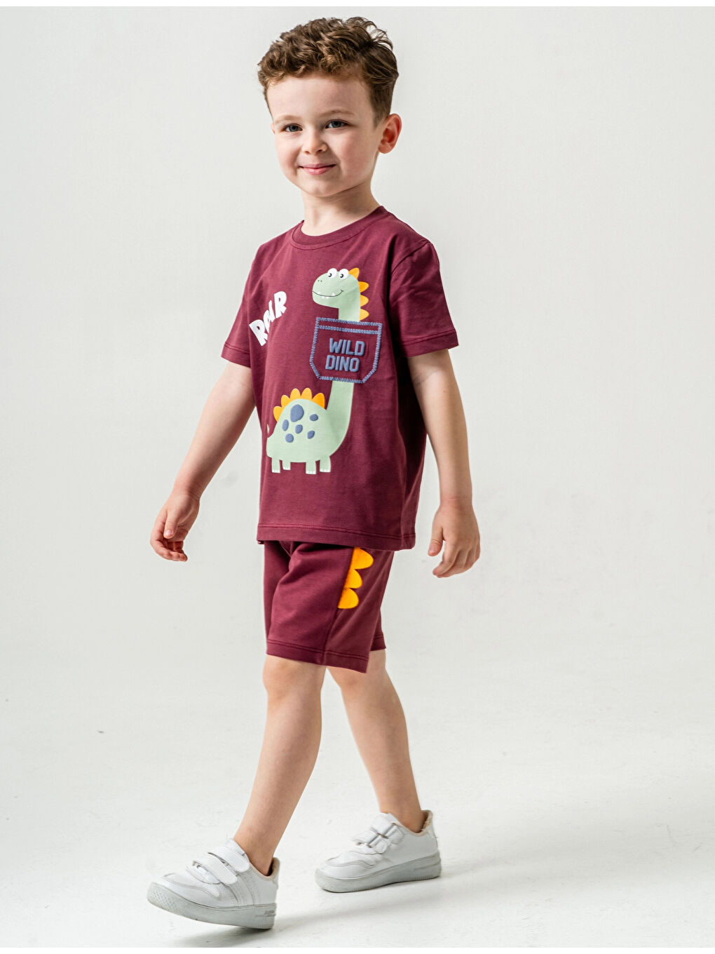 Bordo Wild Dino Baskılı Erkek Çocuk Şortlu Takım 50302