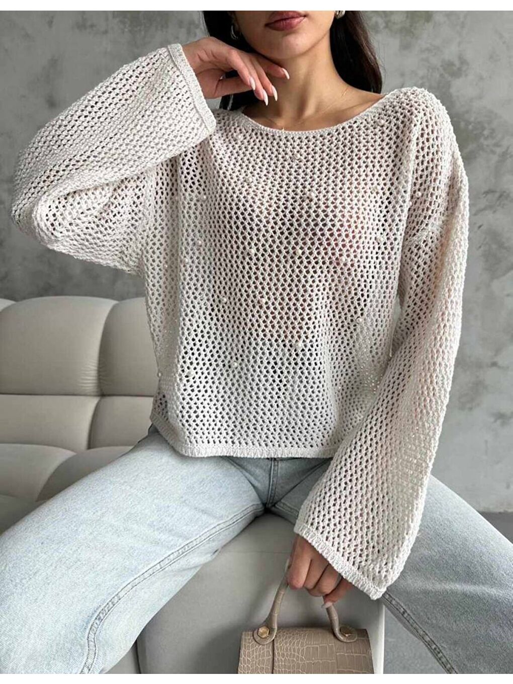 Ekru Ajurlu İncili Kazak