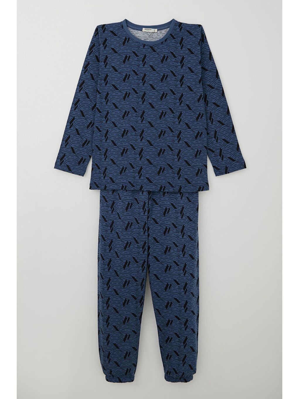 Erkek Çocuk Pijama Takımı Okyanus Çizgisi Dalga Desenli İndigo (9-12 Yaş)