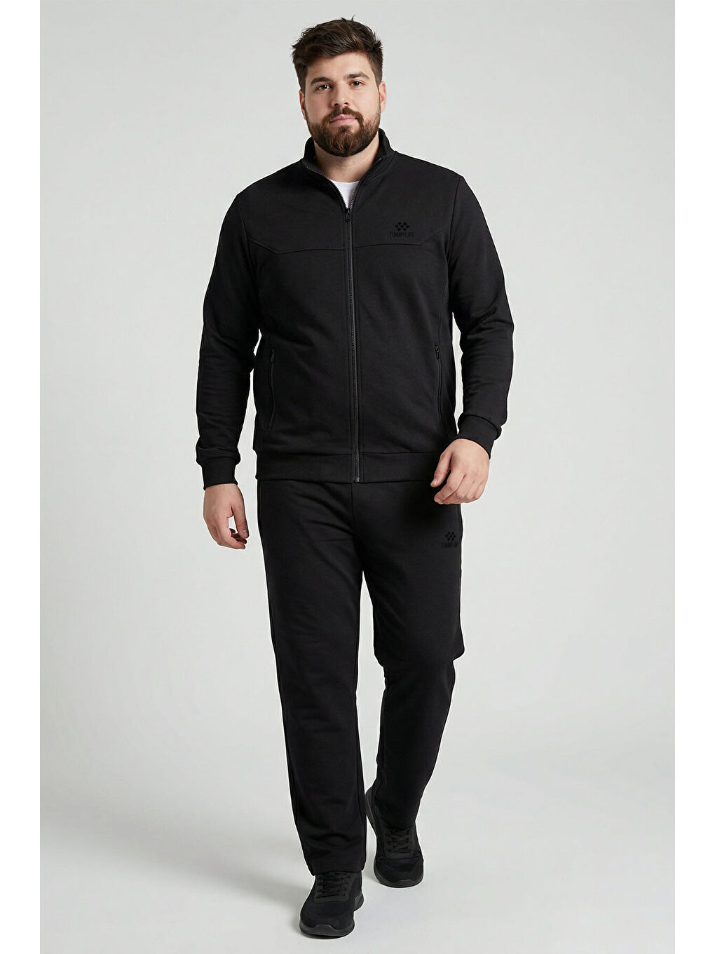 Siyah Dik Yaka Battal Büyük Beden Erkek Eşofman Takım - 85176