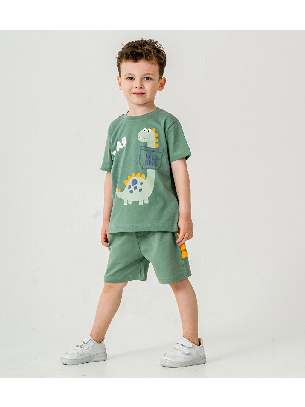 Haki Wild Dino Baskılı Erkek Çocuk Şortlu Takım 50302