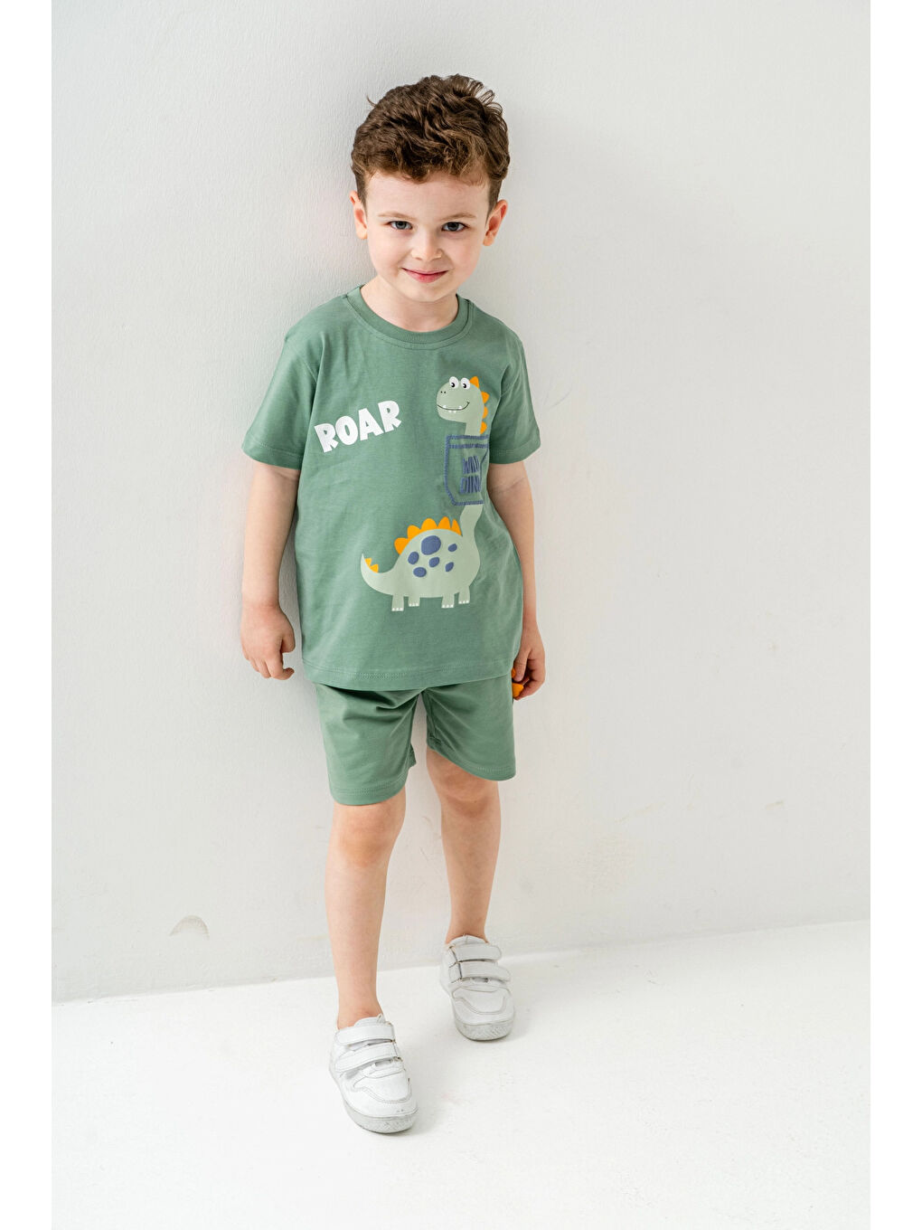 Haki Wild Dino Baskılı Erkek Çocuk Şortlu Takım 50302-1