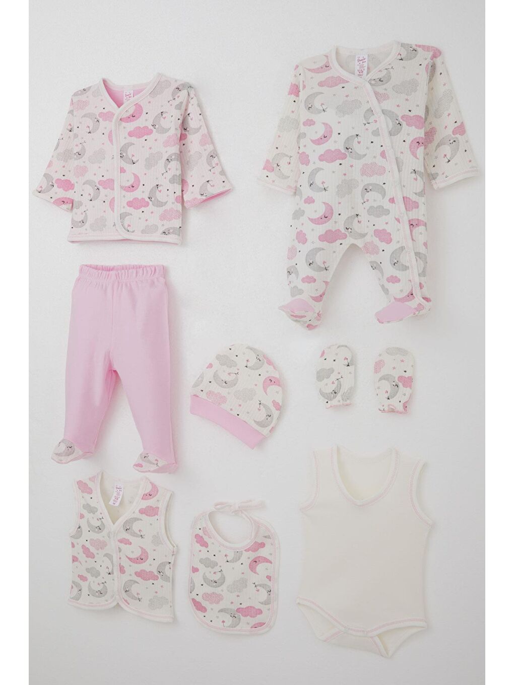 Kız Bebek Hastane Çıkışı 8 Li Gökyüzü Temalı Uykucu Ay Desenli Ekru (0-3 Ay)-1