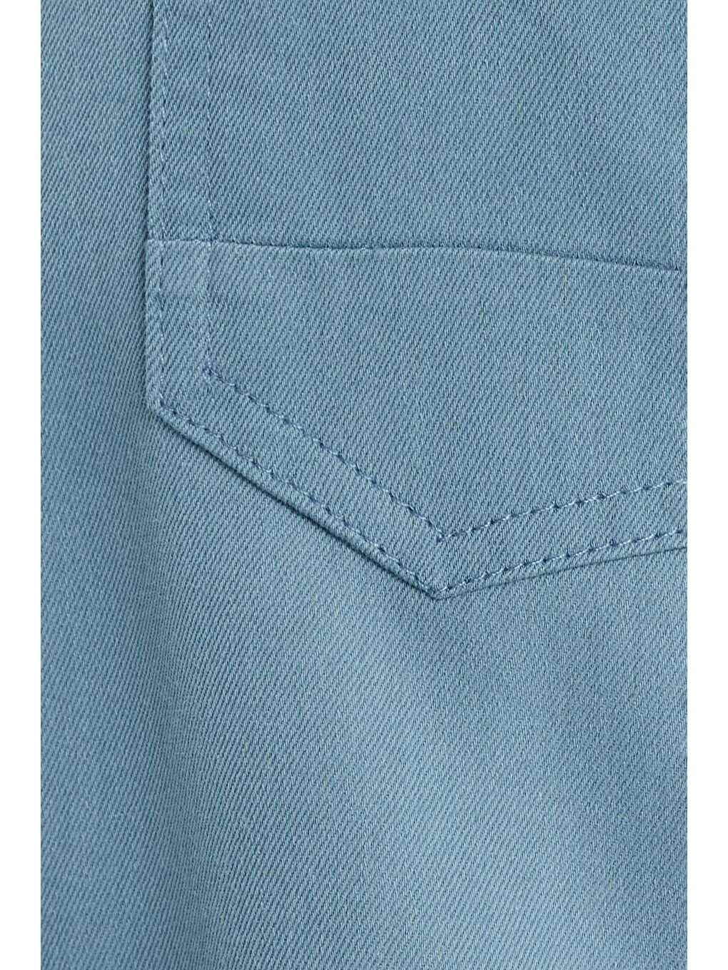 Erkek Regular Fit Rahat Kesim Çift Cepli Spor Yaka Denim Petrol Gömlek-5