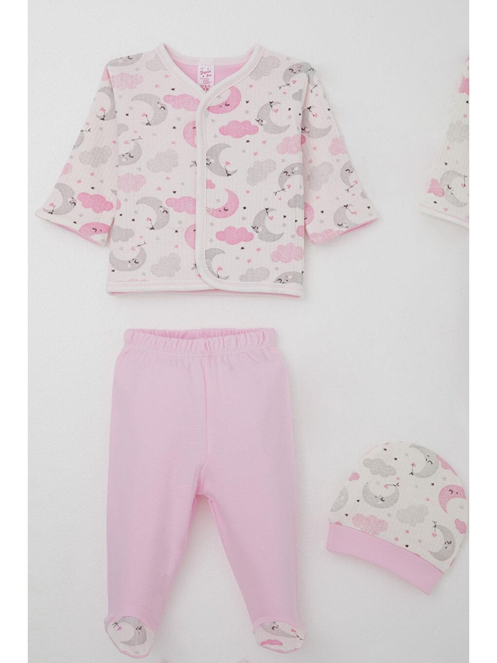 Kız Bebek Hastane Çıkışı 8 Li Gökyüzü Temalı Uykucu Ay Desenli Ekru (0-3 Ay)-2