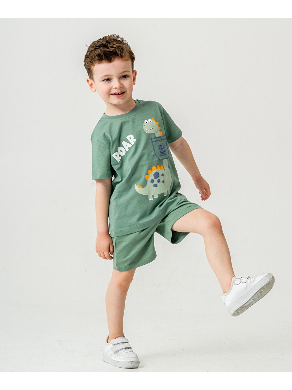 Haki Wild Dino Baskılı Erkek Çocuk Şortlu Takım 50302-4