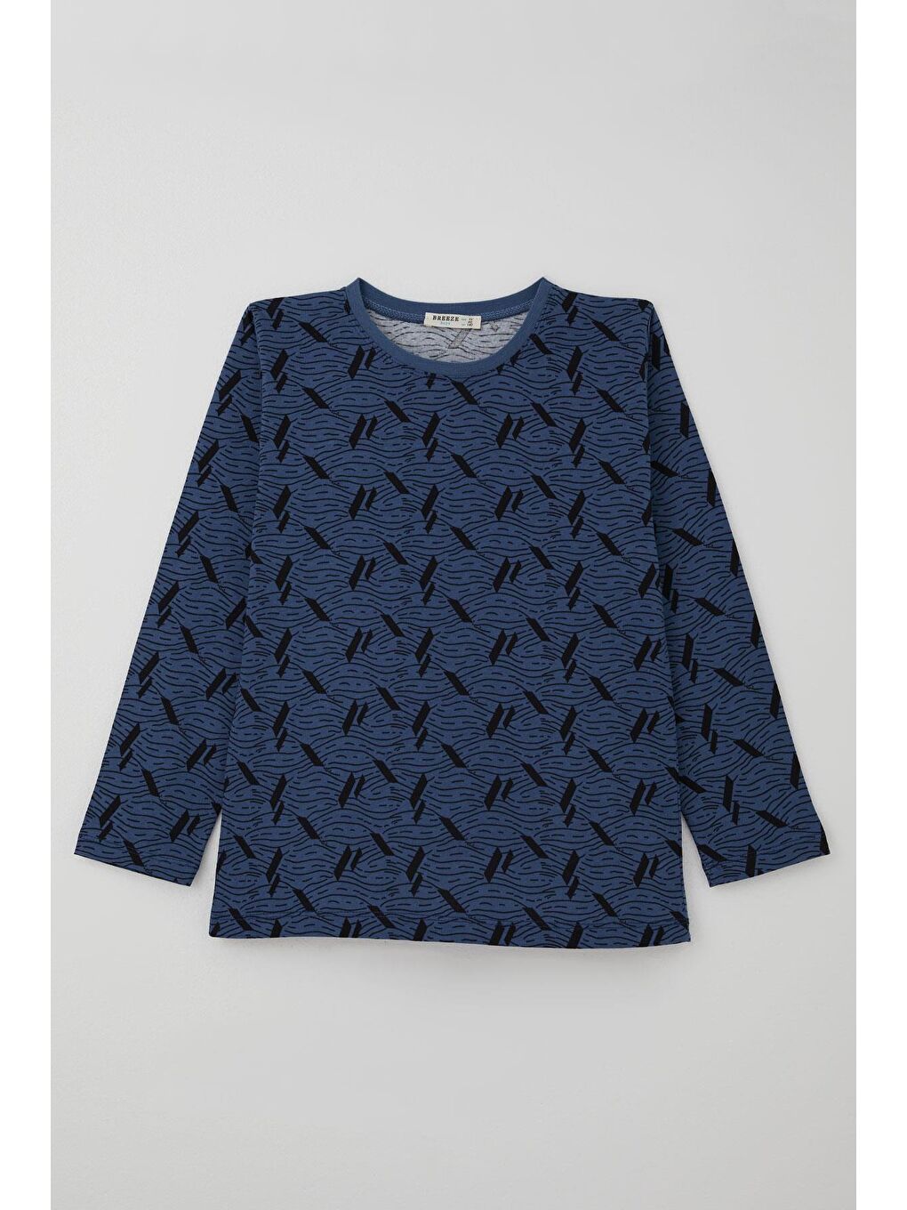 Erkek Çocuk Pijama Takımı Okyanus Çizgisi Dalga Desenli İndigo (9-12 Yaş)-1