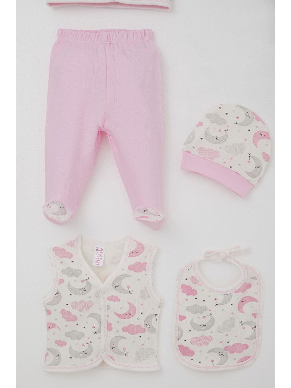 Kız Bebek Hastane Çıkışı 8 Li Gökyüzü Temalı Uykucu Ay Desenli Ekru (0-3 Ay)-3