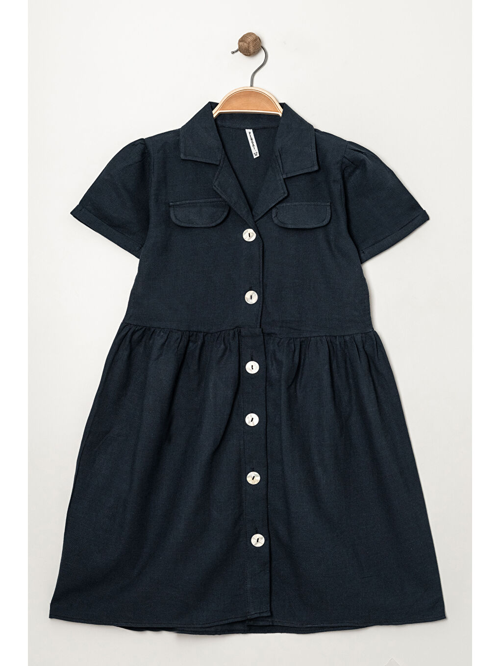 Lacivert Kız Çocuk Jüt Pamuklu Kısa Kollu Elbise P1009
