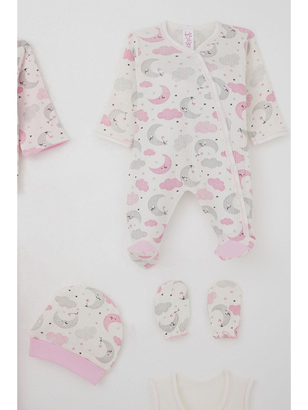 Kız Bebek Hastane Çıkışı 8 Li Gökyüzü Temalı Uykucu Ay Desenli Ekru (0-3 Ay)-4