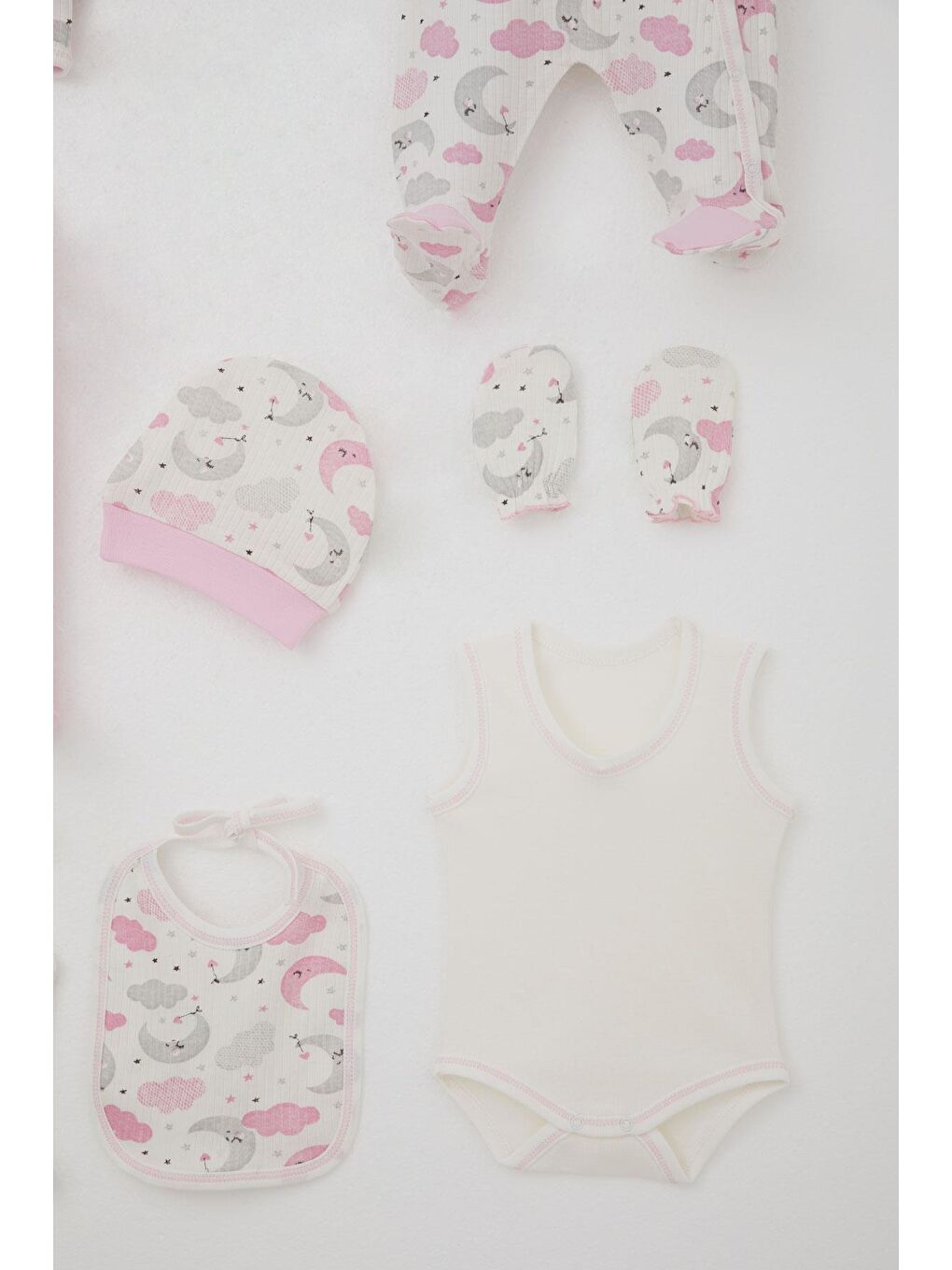 Kız Bebek Hastane Çıkışı 8 Li Gökyüzü Temalı Uykucu Ay Desenli Ekru (0-3 Ay)-5