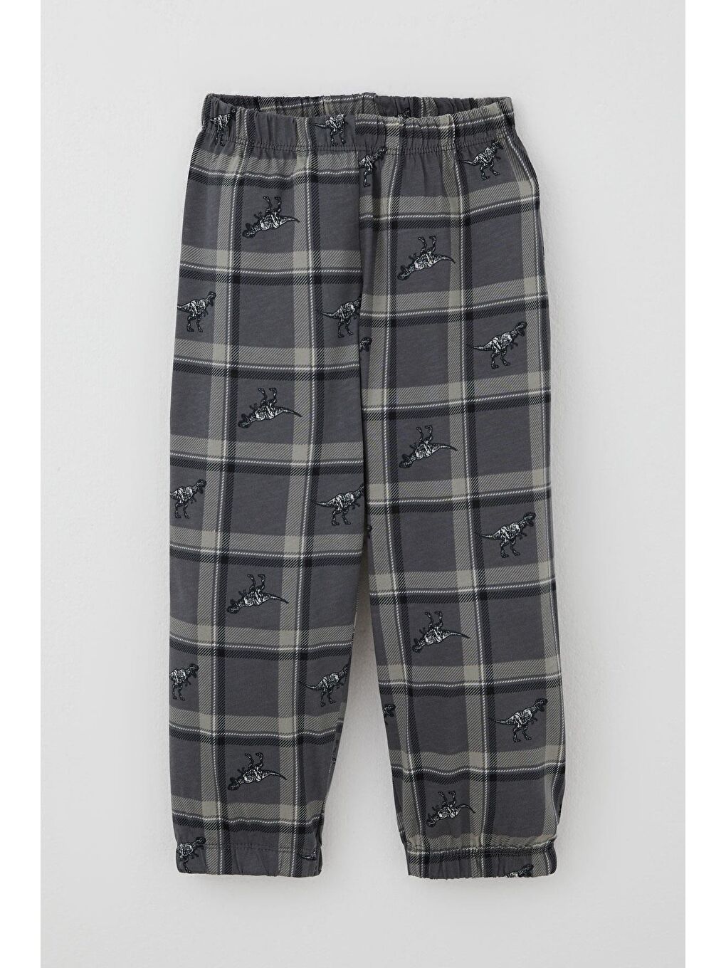 Erkek Bebek Pijama Takımı Dinozor Krallığı Ekose Desenli Gri (9 Ay-3 Yaş)-2