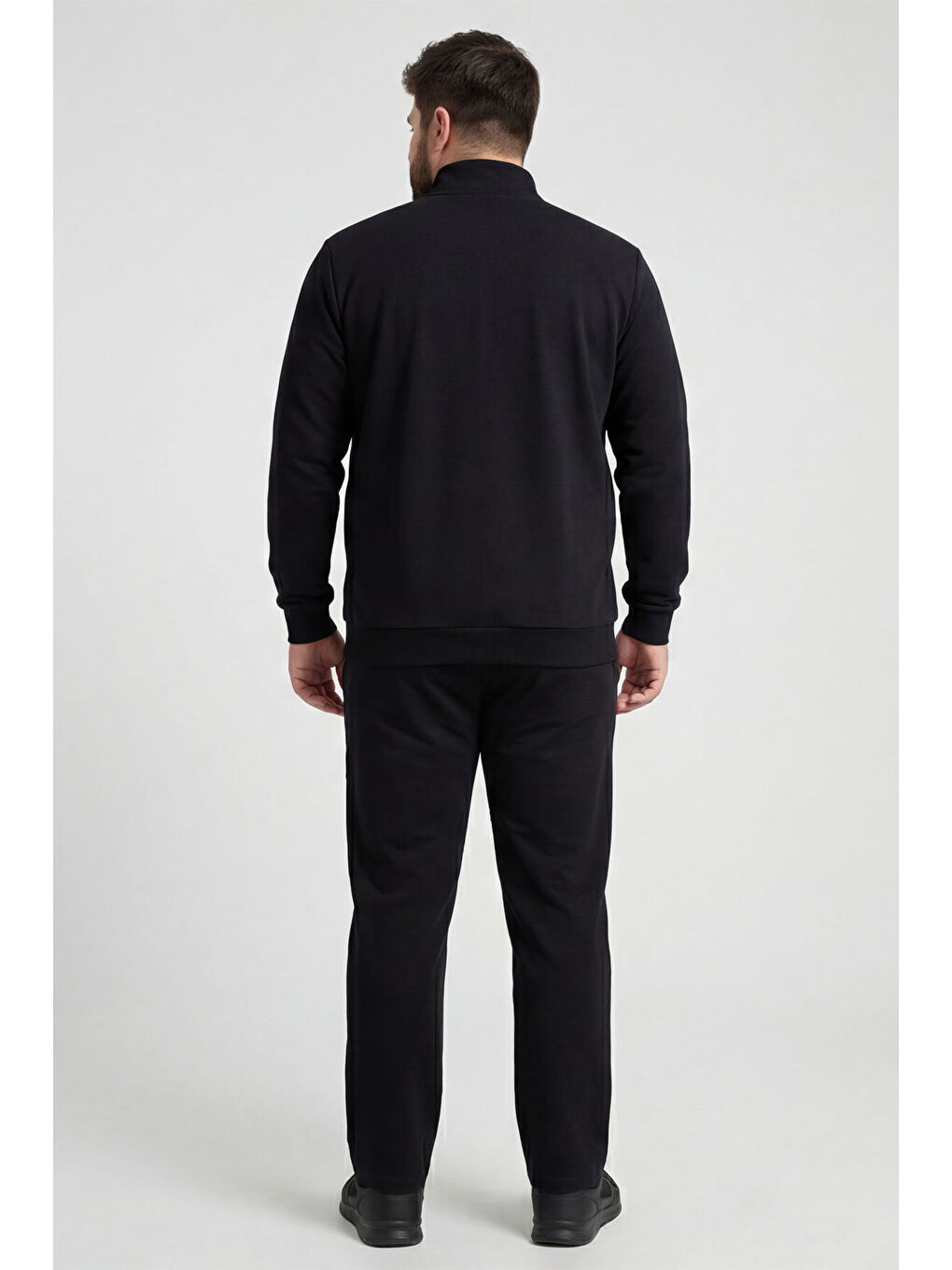 Siyah Dik Yaka Battal Büyük Beden Erkek Eşofman Takım - 85176-3