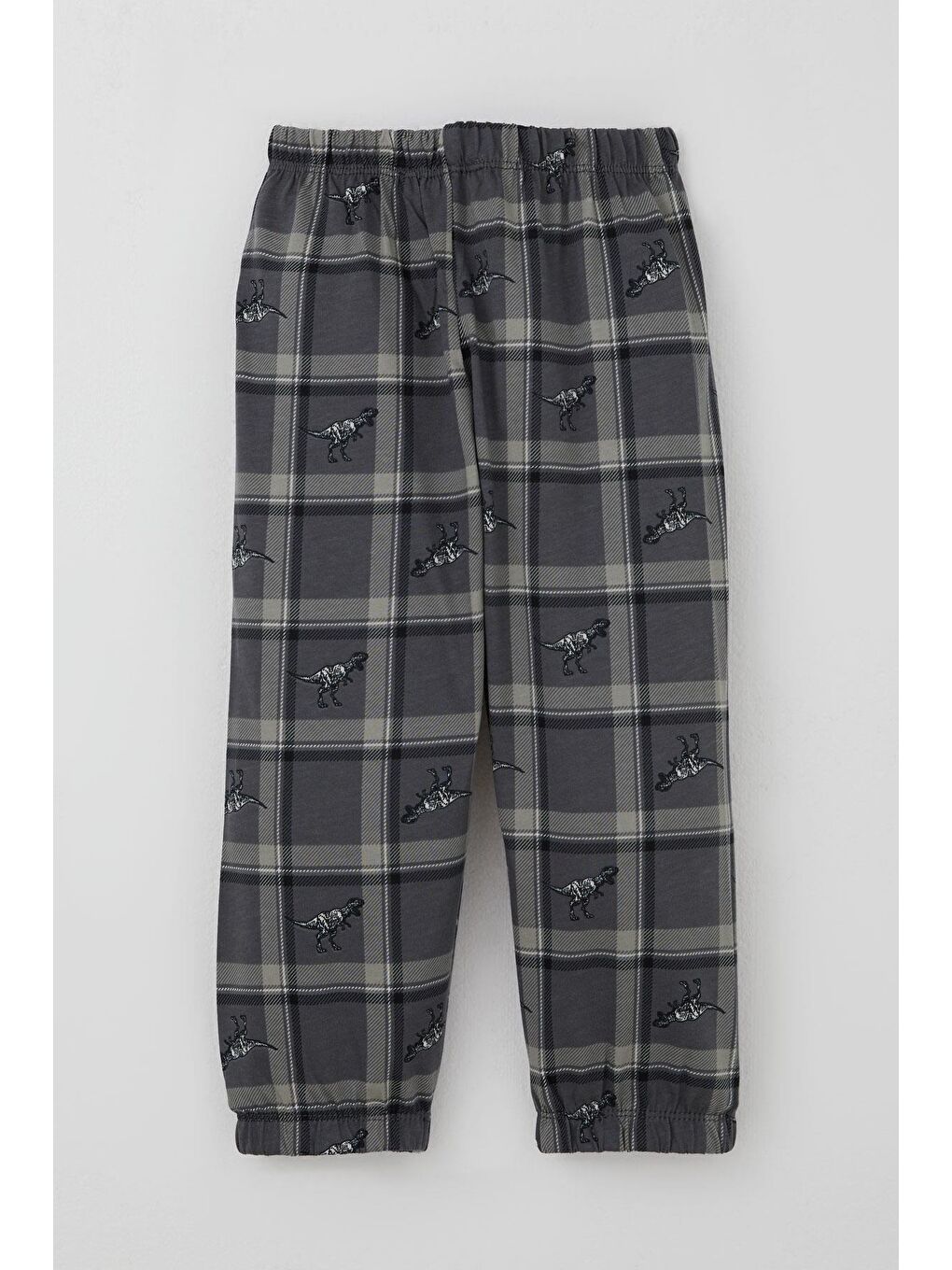 Erkek Bebek Pijama Takımı Dinozor Krallığı Ekose Desenli Gri (9 Ay-3 Yaş)-4