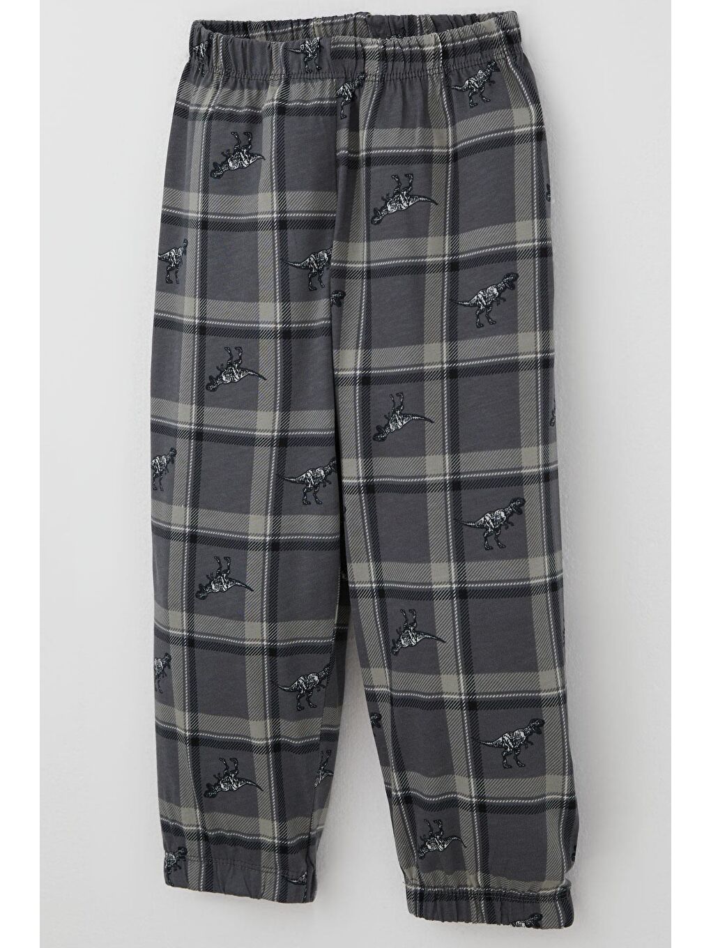 Erkek Bebek Pijama Takımı Dinozor Krallığı Ekose Desenli Gri (9 Ay-3 Yaş)-6