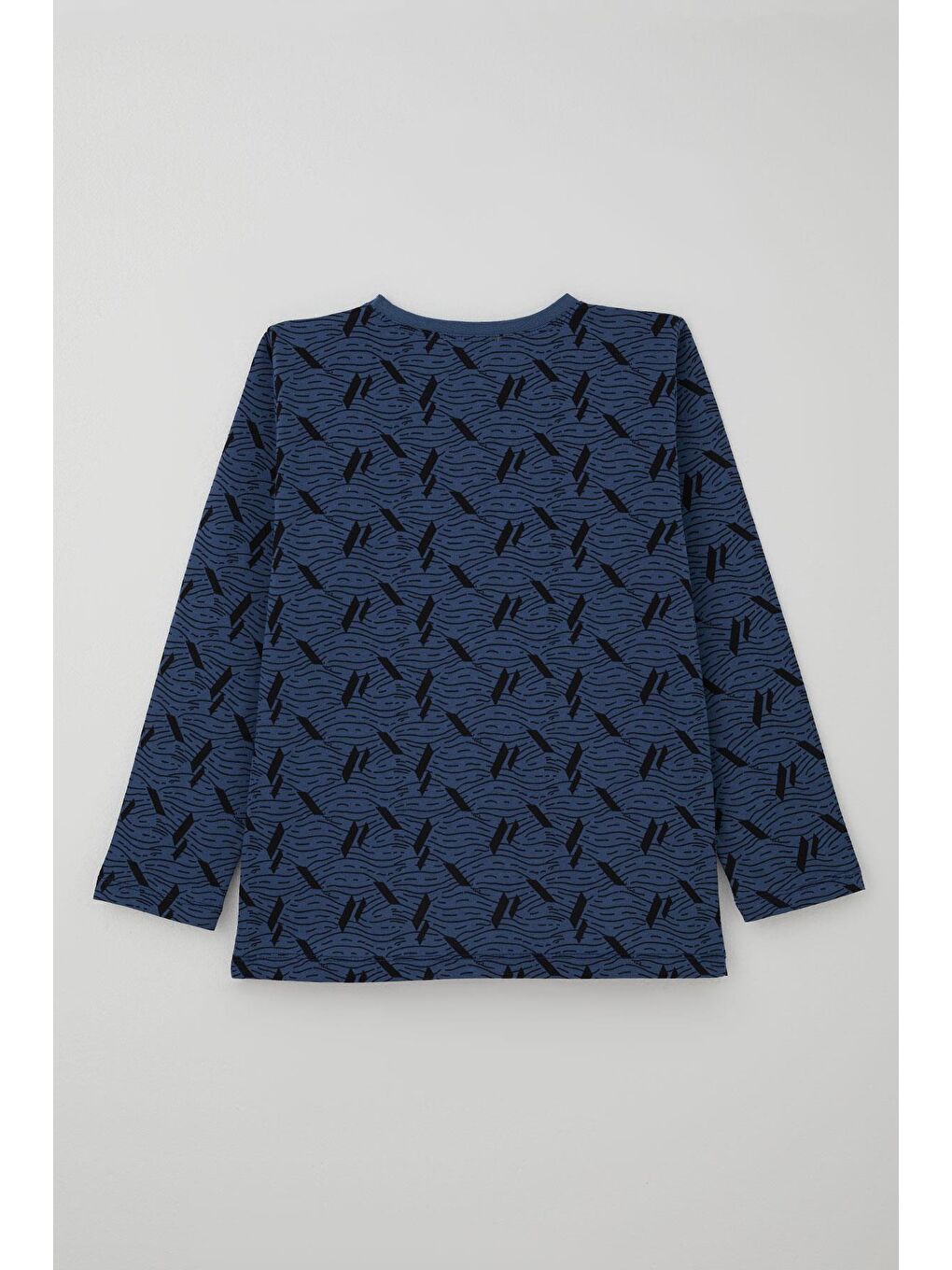 Erkek Çocuk Pijama Takımı Okyanus Çizgisi Dalga Desenli İndigo (9-12 Yaş)-3