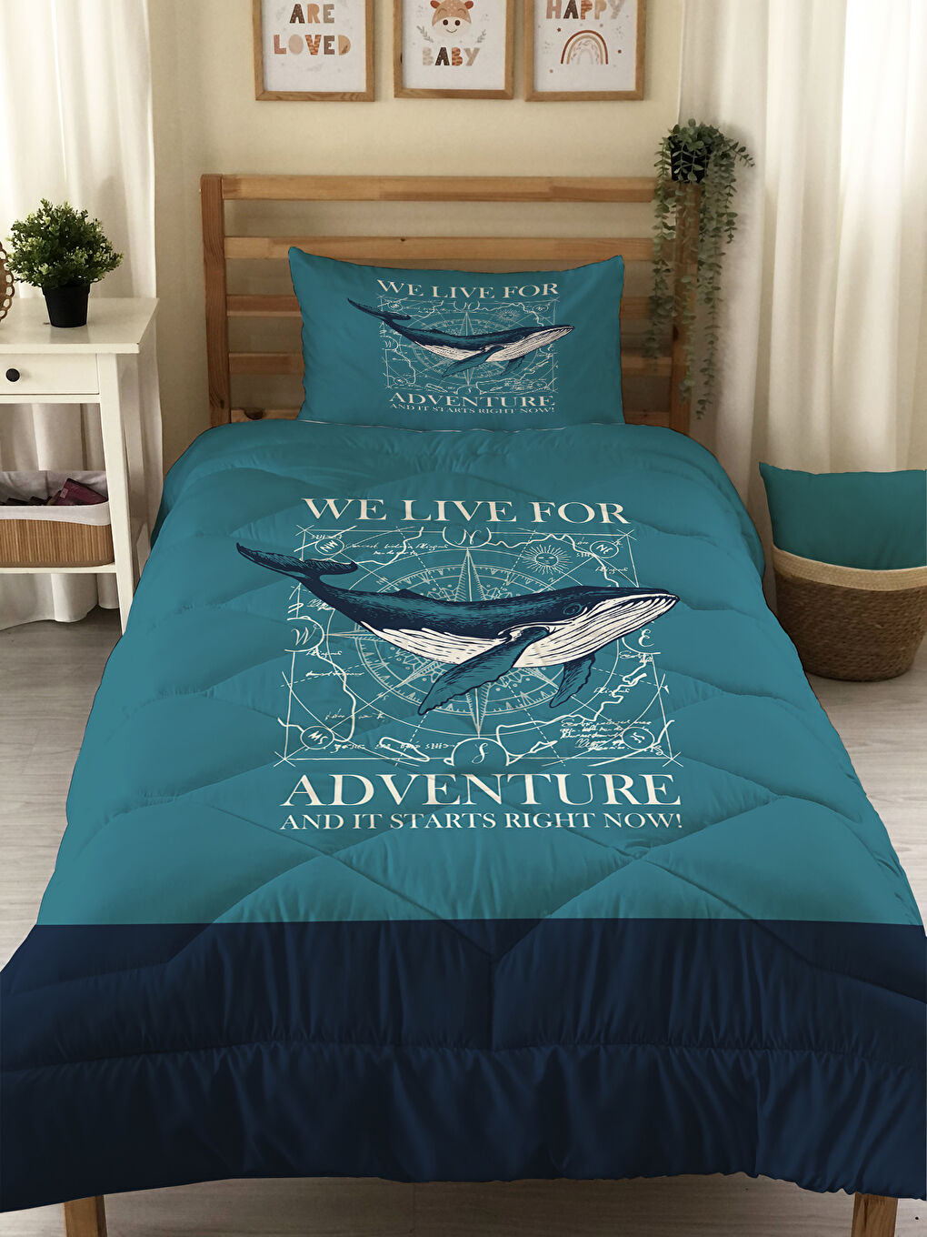 Karışık &#199;ift Taraflı Desenli Kapitone Yorgan Tek Kişilik Kişilik Uyku Seti &#199;arşafsız