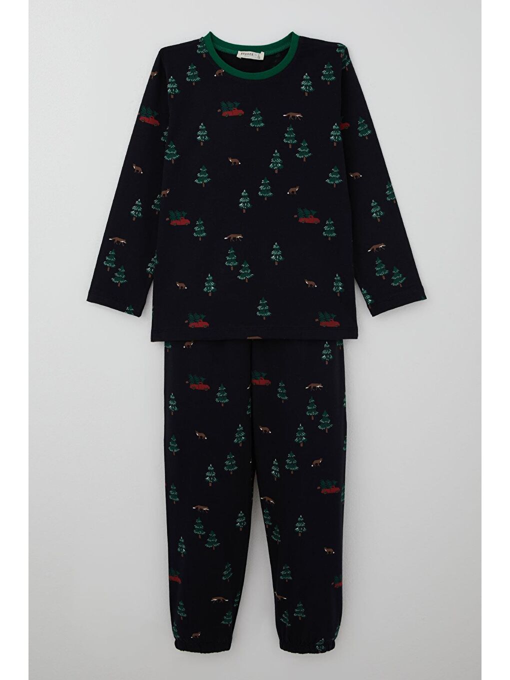 Erkek Çocuk Pijama Takımı Yılbaşı Temalı Çam Ağacı Desenli Lacivert (4-8 Yaş)-1