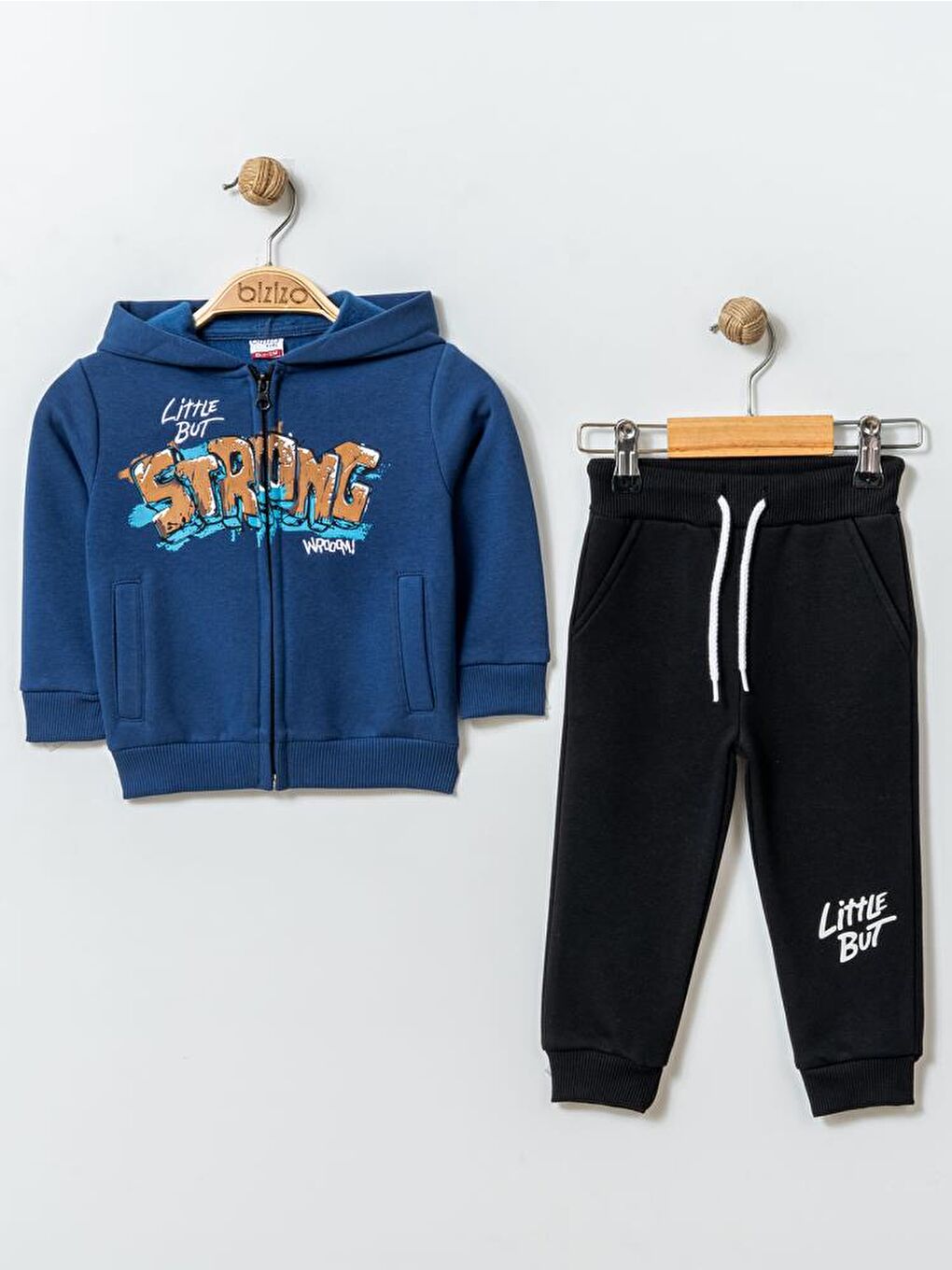 İndigo Strong Baskılı Kapüşonlu 9-24 Ay Takım - Mavi 9-12 Ay