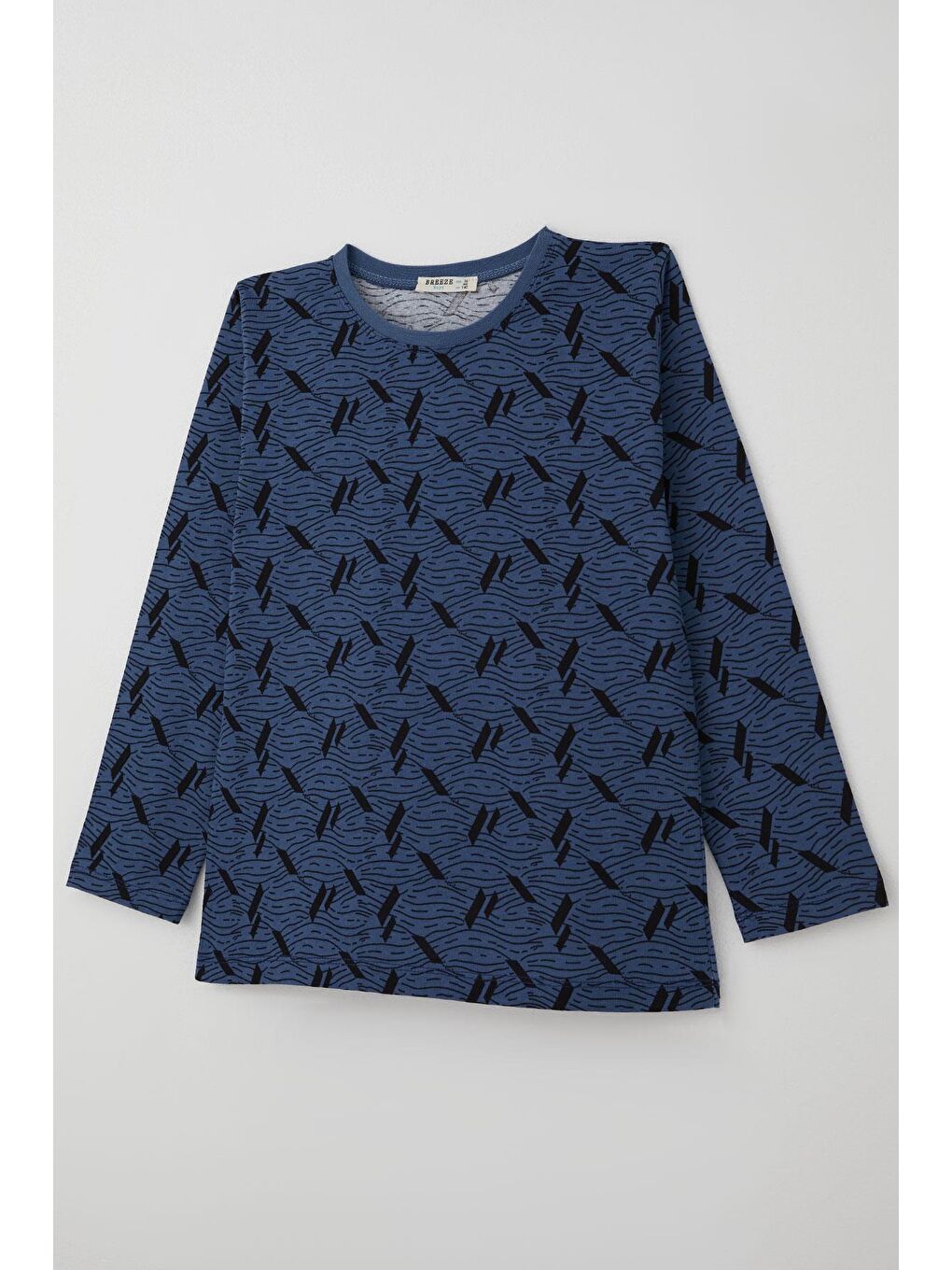 Erkek Çocuk Pijama Takımı Okyanus Çizgisi Dalga Desenli İndigo (9-12 Yaş)-5