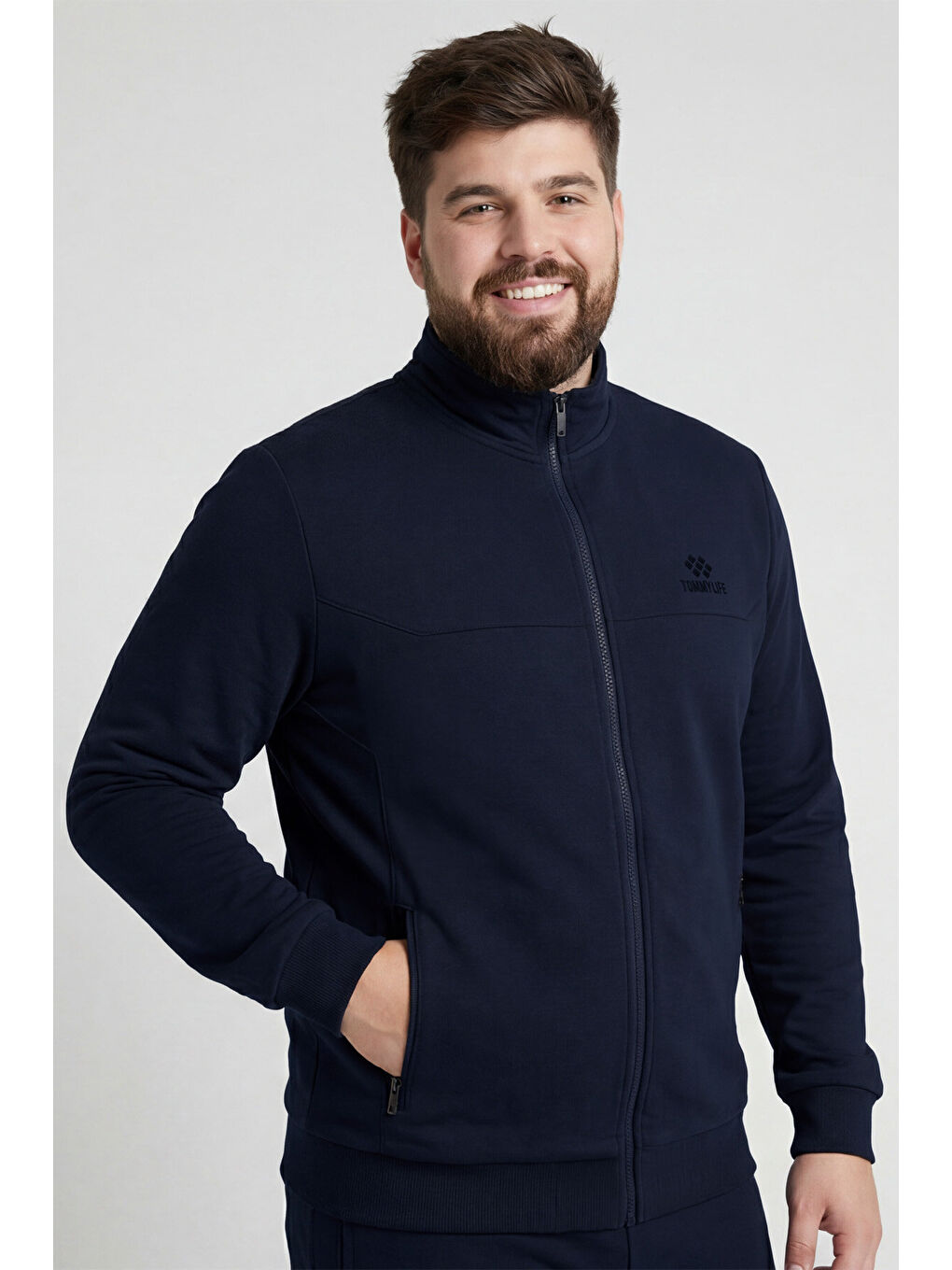 Lacivert Dik Yaka Battal Büyük Beden Erkek Eşofman Takım - 85176-2