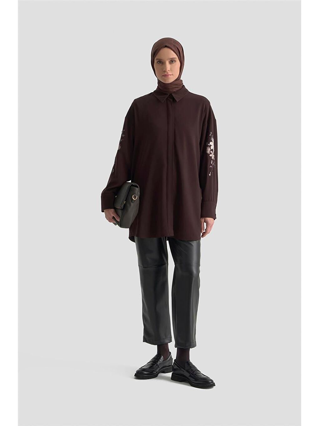 Kahverengi Nakışlı Tunik 25Kd1110 Kahverengİ