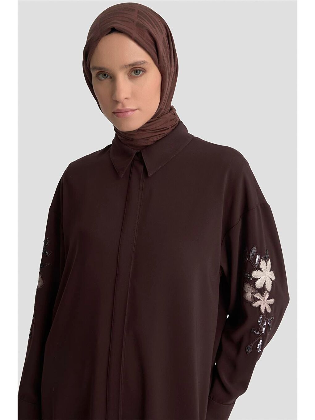 Kahverengi Nakışlı Tunik 25Kd1110 Kahverengİ-1