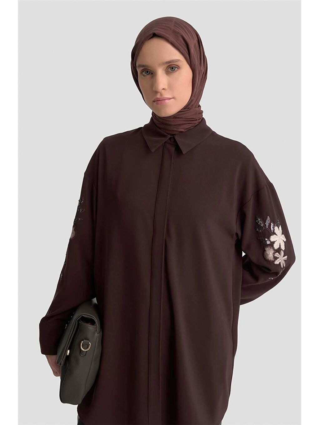 Kahverengi Nakışlı Tunik 25Kd1110 Kahverengİ-2