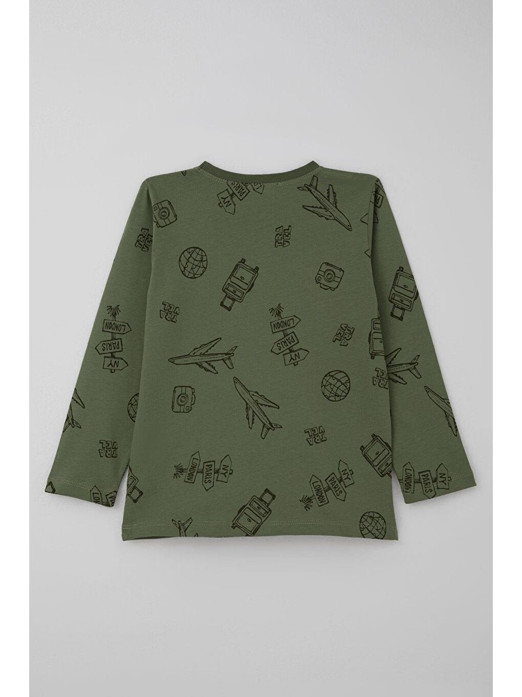 Erkek Çocuk Pijama Takımı Seyahat Temalı Dünya Gezgini Haki Yeşil (4-8 Yaş)-3