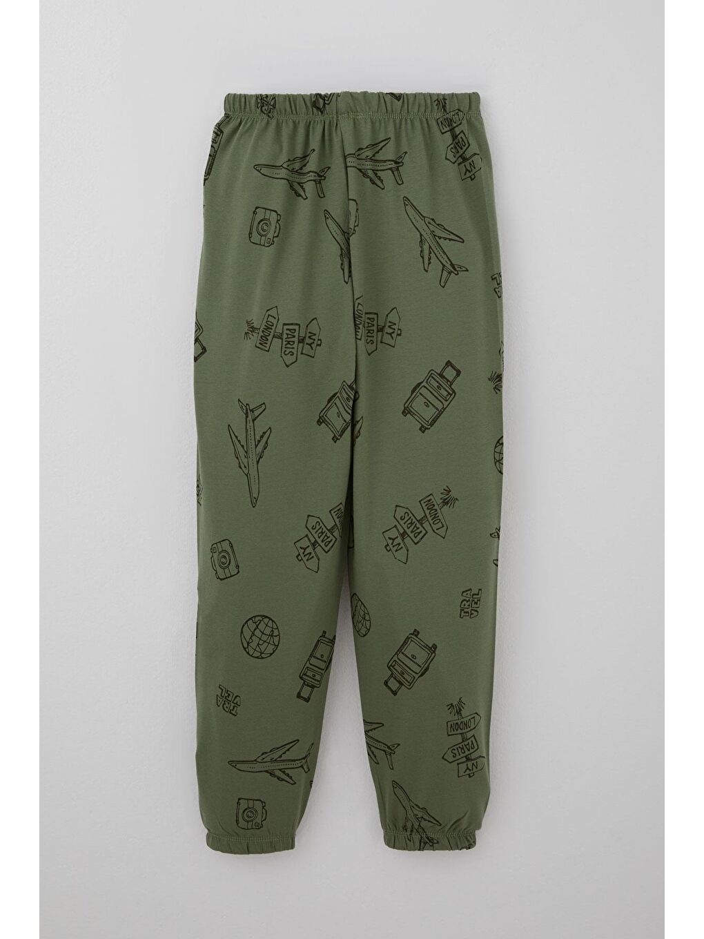 Erkek Çocuk Pijama Takımı Seyahat Temalı Dünya Gezgini Haki Yeşil (4-8 Yaş)-4