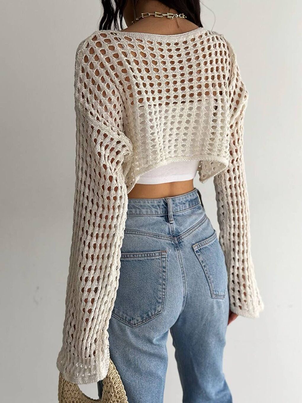 Ekru Mini Ajurlu Kazak-1