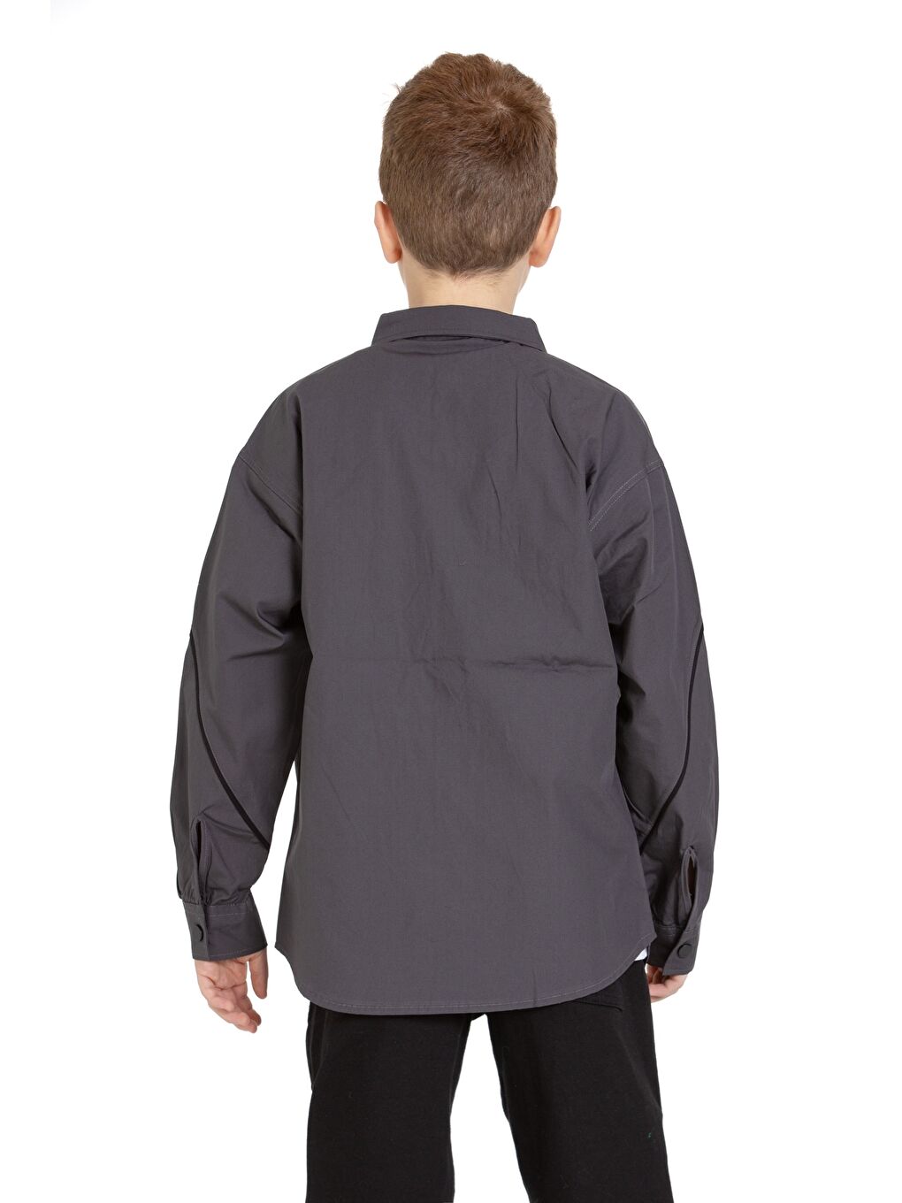 Gri Erkek Çocuk 2'li Takım (%100 Poplin Pamuk Gömlek+Tişört) P1083-2