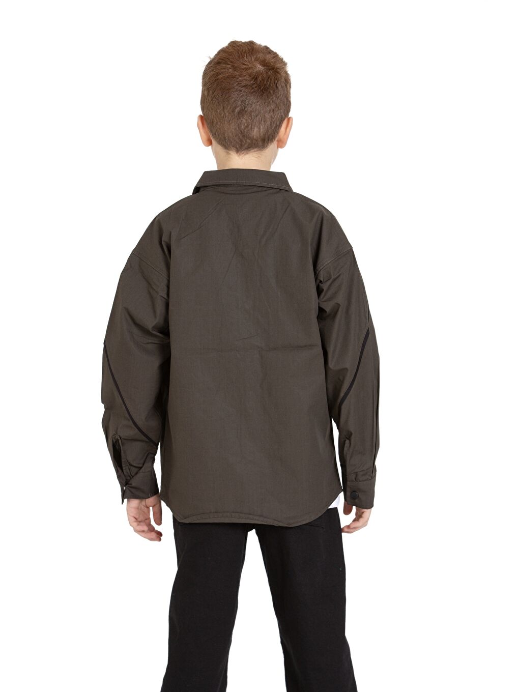 Haki Erkek Çocuk 2'li Takım (%100 Poplin Pamuk Gömlek+Tişört) P1083-3