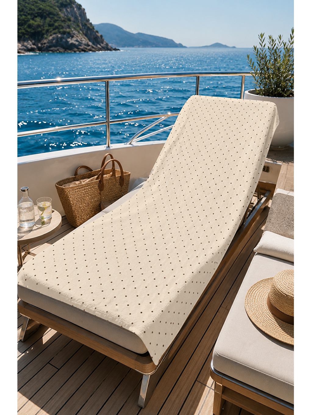 Kahverengi Minimal Puantiye Nokta Desenli 70x150 Plaj Havlusu-4
