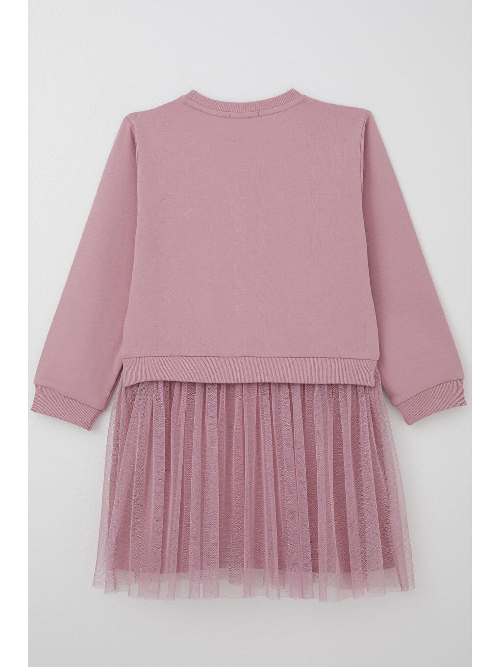 Pembe Kız Çocuk Uzun Kollu Elbise Sevimli Fiyonklu Kalpli Tavşancık Baskılı Gülkurusu (4-9 Yaş)-1