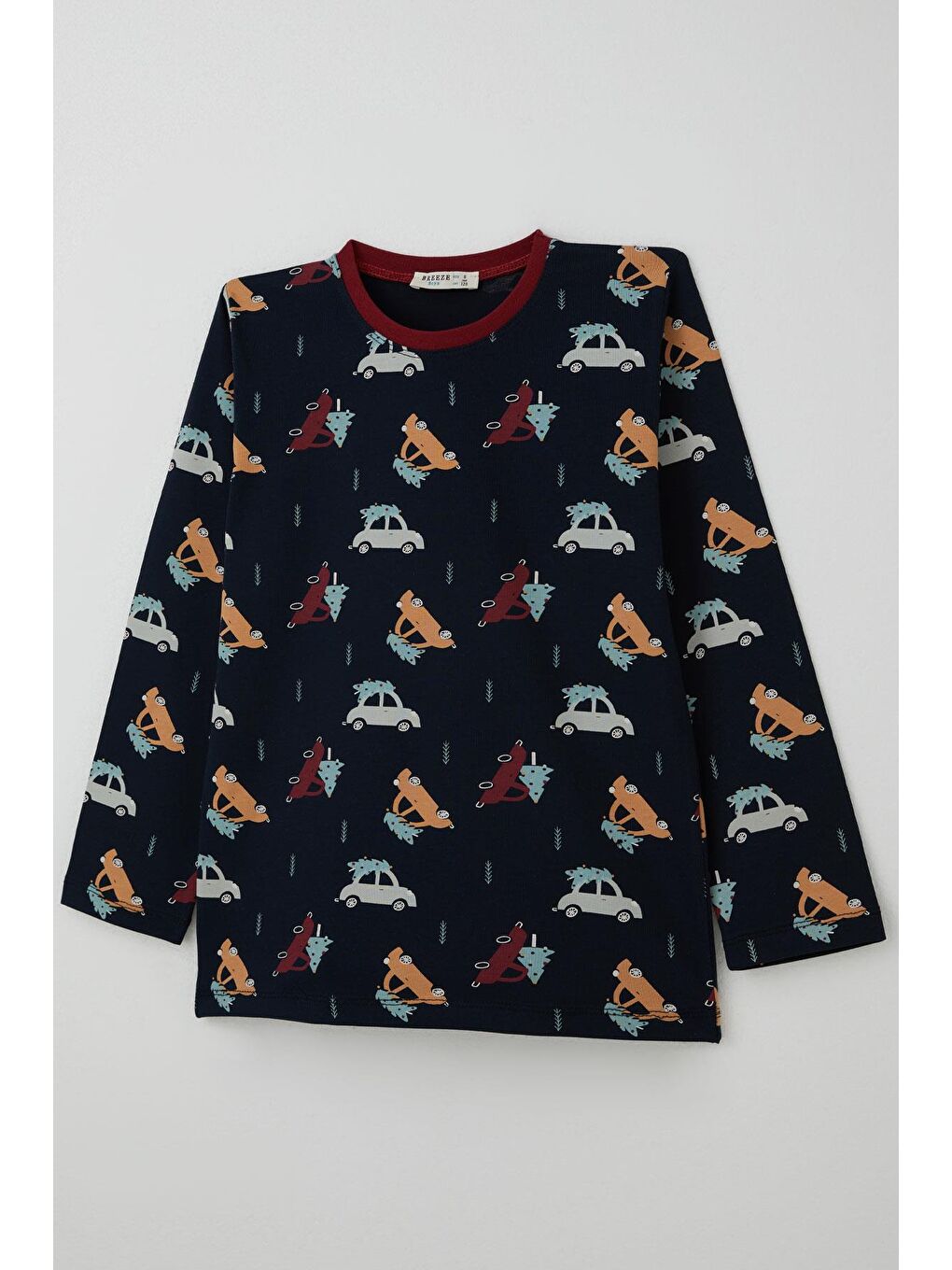 Erkek Çocuk Pijama Takımı Yılbaşı Temalı Çam Ağaçlı Araba Desenli Lacivert (4-8 Yaş)-5