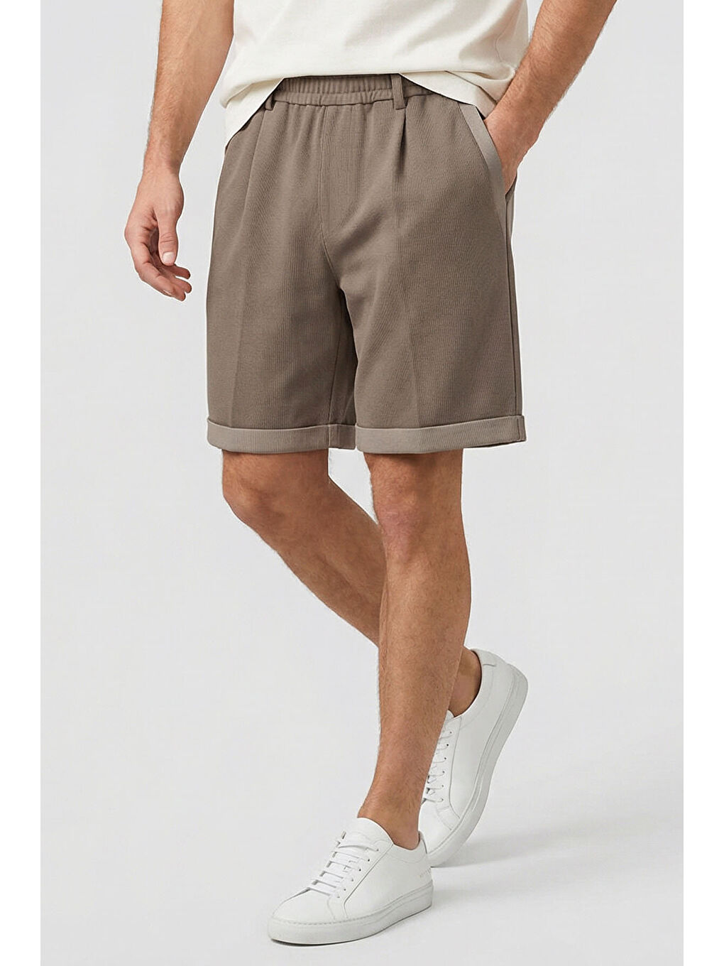 Koyu Bej Oversize Fit Basic Kemer Detaylı Erkek Şort - 81285-2