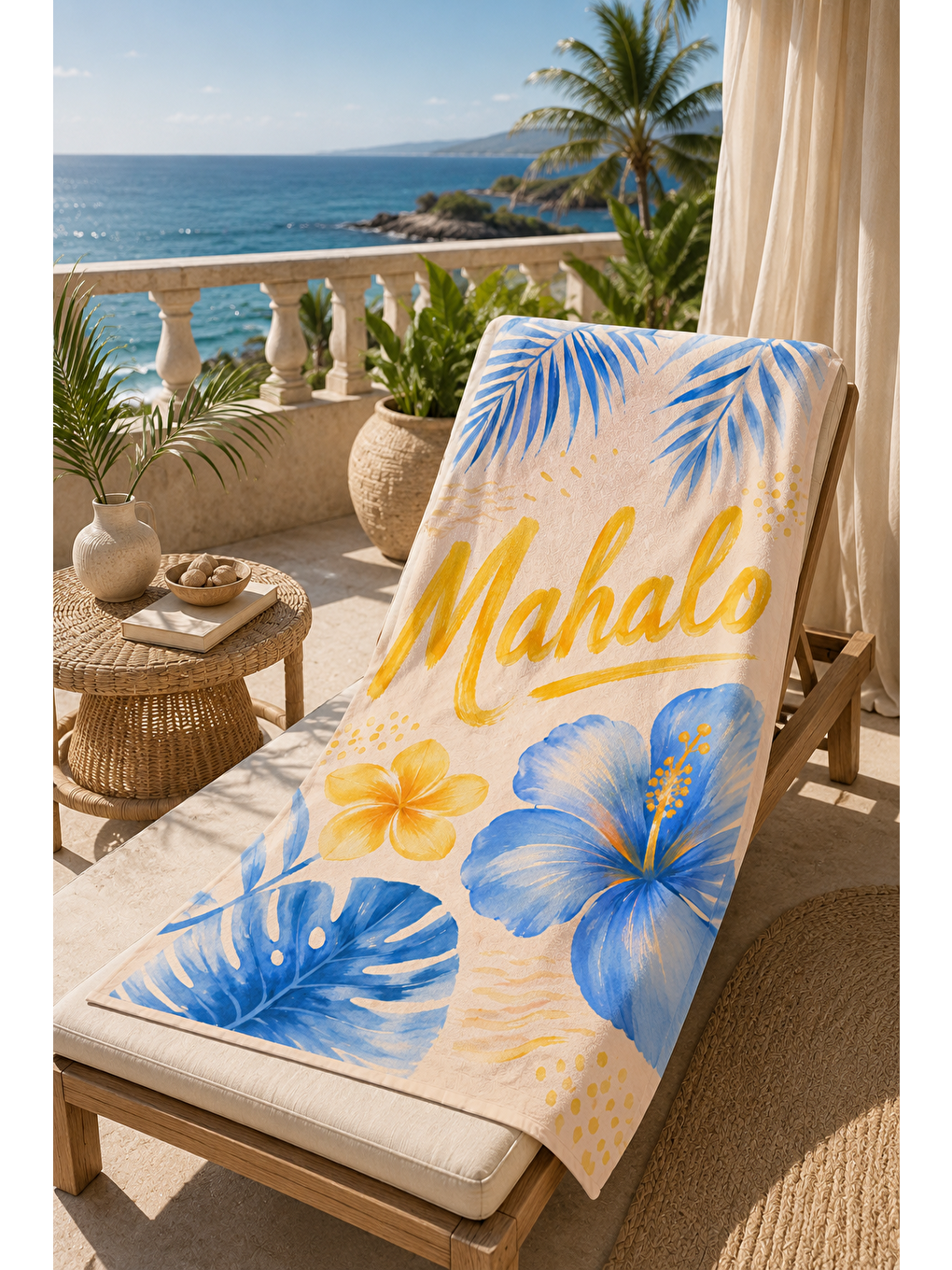 Siyah Mahalo Çiçek Ve Tropik Yaprak Desenli 70x150 Plaj Havlusu-4