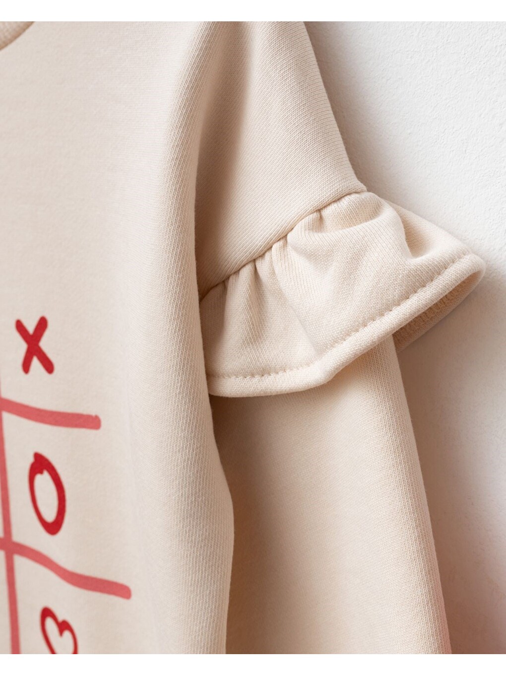 Karışık Kız Çocuk Pamuklu Kalp Baskılı Ekru Sweatshirt Ve Kırmızı Tayt Takımı-1